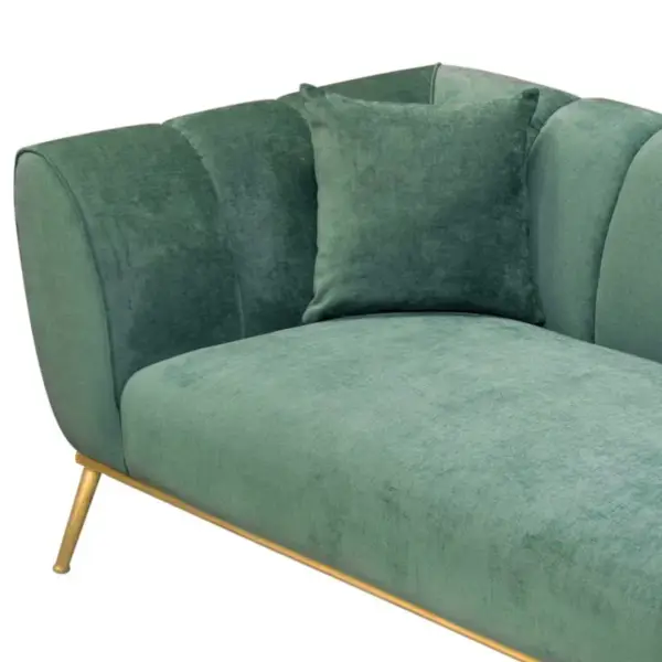 Modern Green Velvet Upholstered Sofa 3-Seater Sofa Gold Stainless Steel Base - Image 10