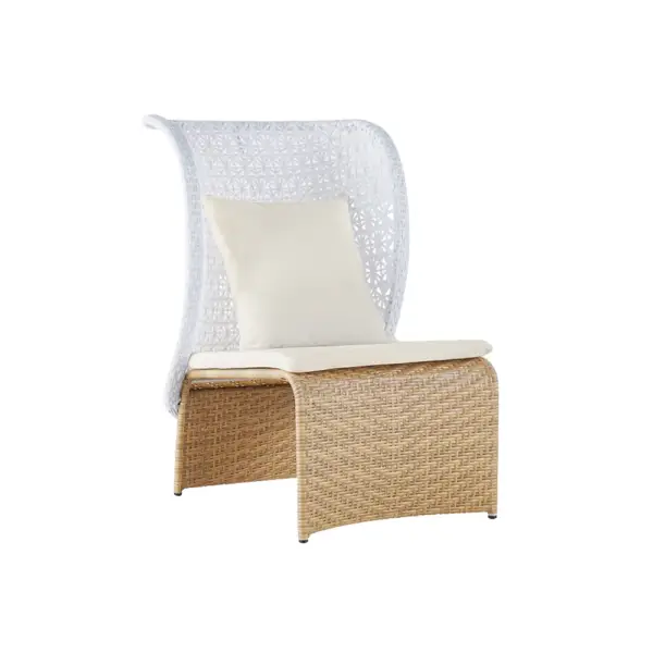 Hofer Rattan Outdoor Wingback Chair with White Cushion Pillow with Arched Bottom - Image 7