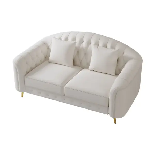 3 Pieces Beige Leather Sofa and Loveseat Living Room Set with Pillows - Image 12