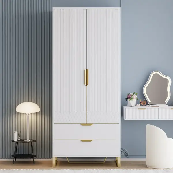 Aro Modern White Tall Wardrobe with Storage Bedroom Clothing Armoire - Image 4