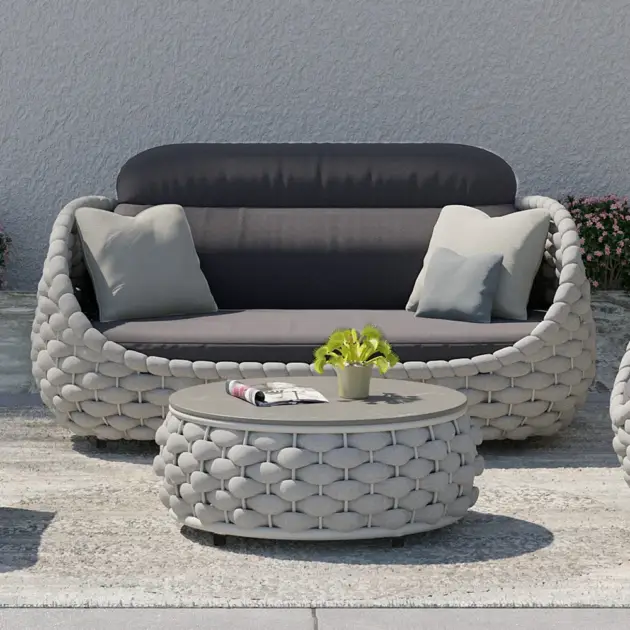 Tatta 3 Seater Modern Woven Textilene Rope Outdoor Sofa with Removable Cushion Gray
