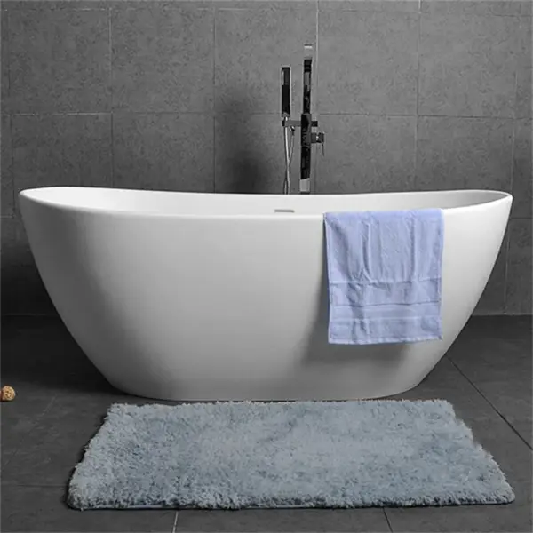 Oval Shape 1630mm Freestanding Matte White Stone Resin Soaking Bath with Overflow - Image 3