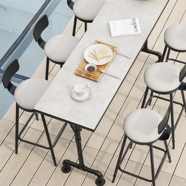 7 Pieces Rectangle Outdoor Patio Bar Dining Set with Teak Table and Chairs for 6 Person - Image 3