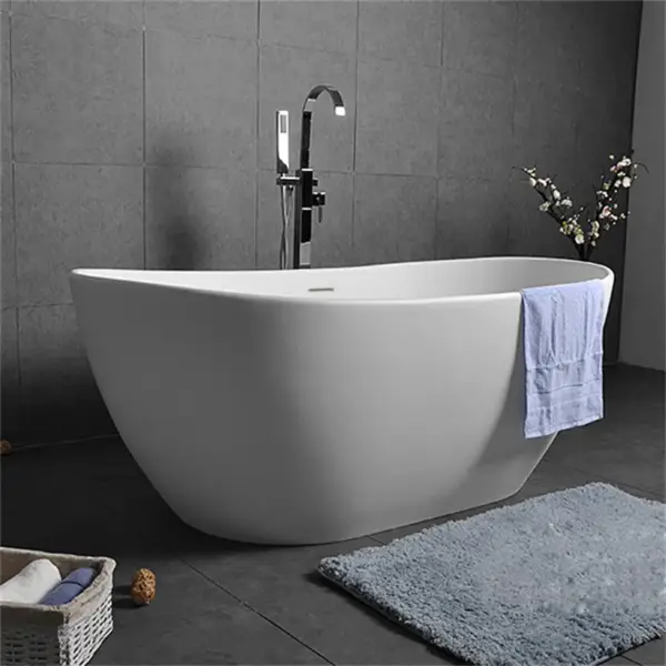 Oval Shape 1630mm Freestanding Matte White Stone Resin Soaking Bath with Overflow