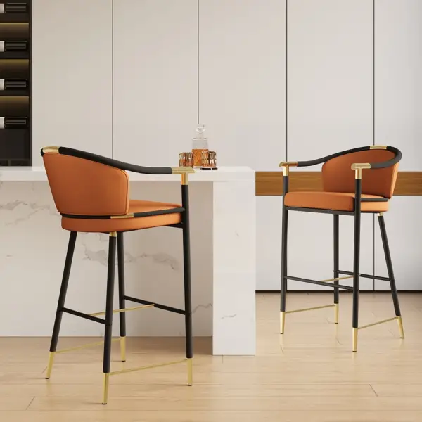 Craines Bar Height Bar Stool with Arms in Orange Upholstery Velvet - Image 4