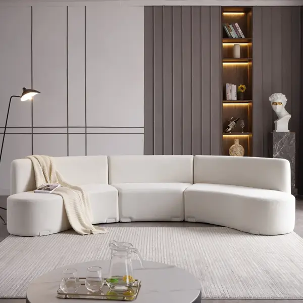 3050mm Modern White Curved Sectional Floor Sofa Velvet Upholstery for Living Room - Image 6