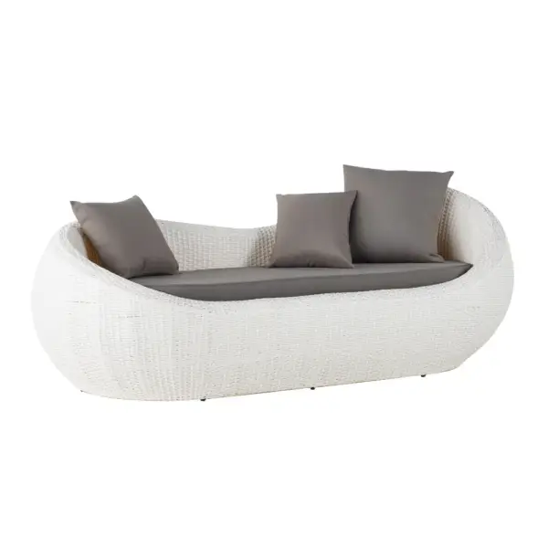 White Woven Rattan Round 1910mm Outdoor Sofa with Cushion & Pillow and Curved Back - Image 7