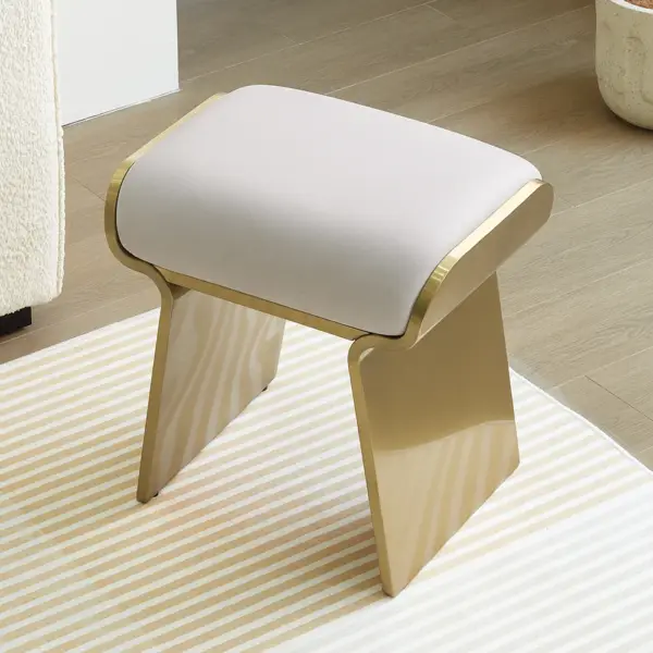 Upart Modern Beige Backless Vanity Stool Leath-aire Upholstery Stainless Steel Frame - Image 2