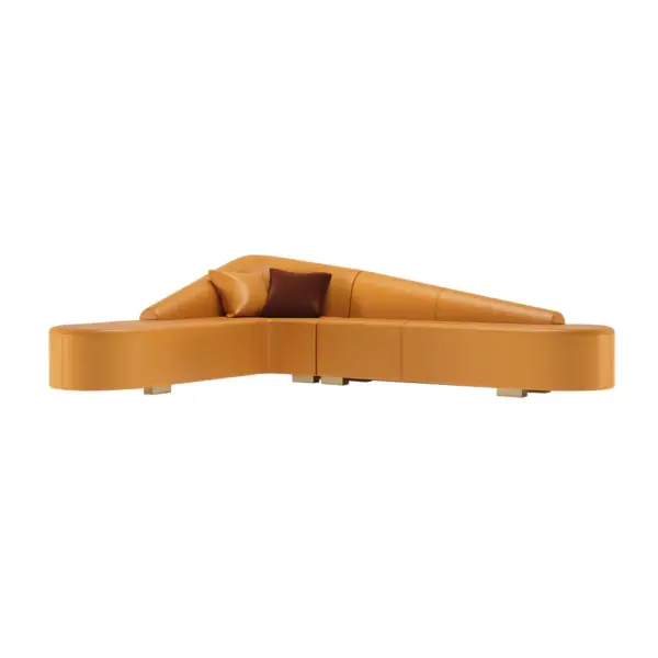 Modern 6-Seater Orange L-Shaped Corner Sectional Sofa Faux Leather Upholstery - Image 7
