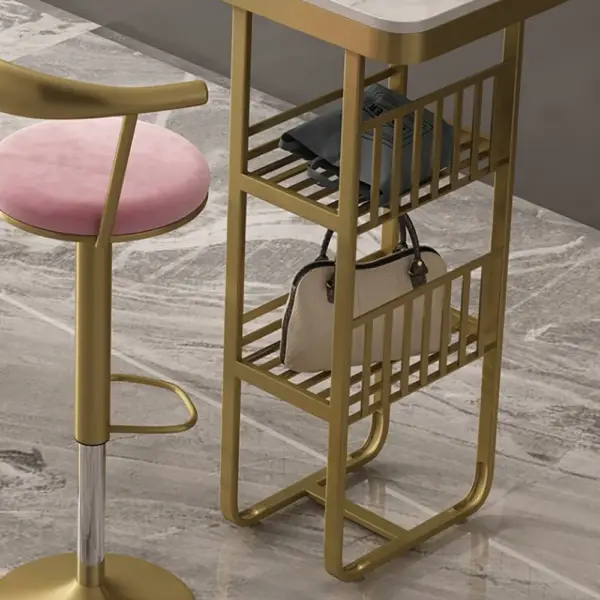 1400mm Modern Straight Bar Table with Shelves in White & Gold - Image 2