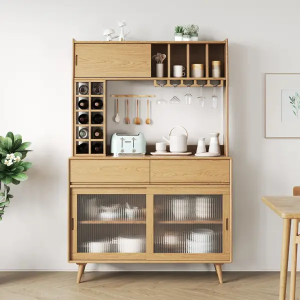 Mid-Century Modern 1710mm Tall Freestanding Pantry Cabinet with Storage Natural Hutch - Image 2