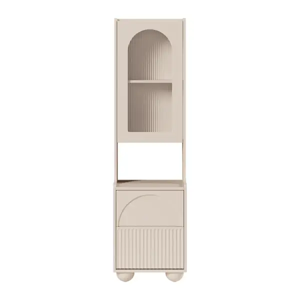 Modern Tall White Nightstand with Glass Door & Sheleves 2-Drawer Bedside Table - Image 10