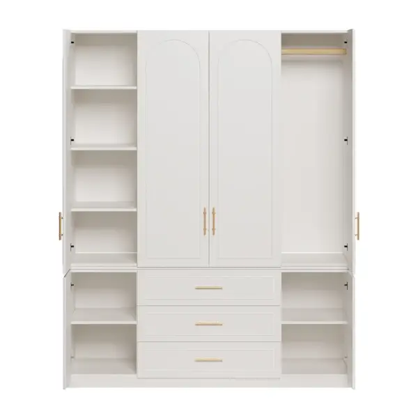 Modern Luxury White Wide Armoire Clothes Cabinet with 3 Drawers & 6 Doors - Image 11