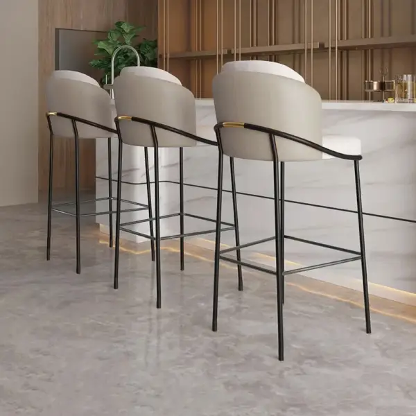 Linenic Gray PU Leather Modern Breakfast Bar Stool with Back & Footrest - Image 4