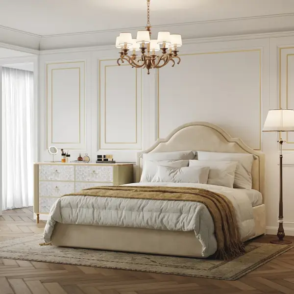 Art Deco 6 Drawer Dresser Capiz Shell Beige Chest Storag Cabinet with Sintered Stone Top - Image 5
