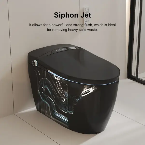 One-Piece Elongated Black Smart Toilet Automatic Toilet Self-Clean Horizontal Outlet - Image 15