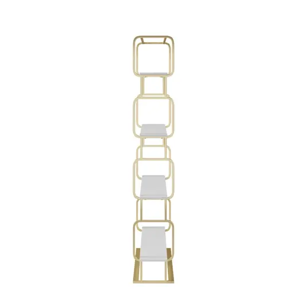 1800mm Modern White Tall Freestanding Wooden Office 4 Shelves Etagere Bookcase in Gold - Image 14
