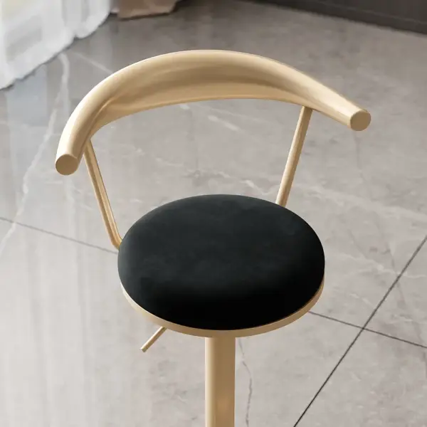Modern Black Swivel & Adjustable Bar Height Stool with Backrest & Velvet Upholstery - Image 4