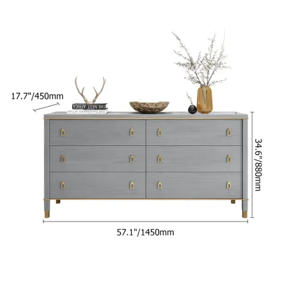 Modern Gray Dresser Chest of 6 Drawers Cabinet in Gold - Image 7