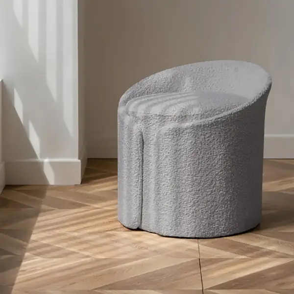 Modern Grey Round Lamb Wool Vanity Stool with Backrest - Image 2