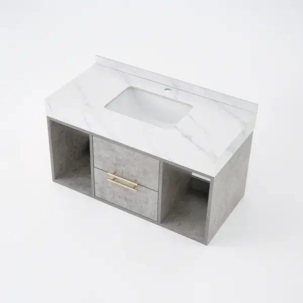 1000mm Grey Floating Bathroom Vanity with Stone Top Wall Mounted Cabinet - Image 14