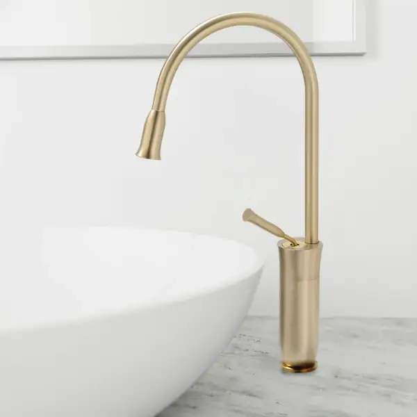 Tront Monobloc Bathroom Countertop Basin Tap Solid Brass in Brushed Gold - Image 2