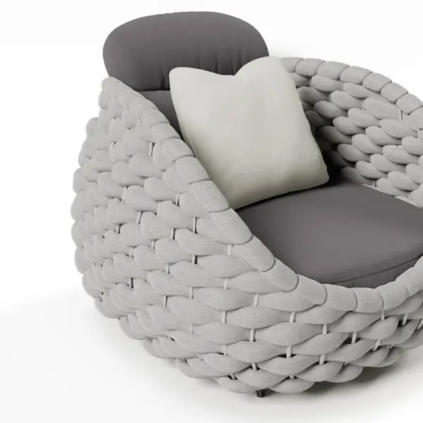 Tatta Modern Outdoor Swivel Chair 360 Degree Rotatable Gray Woven Rope Armchair Sofa - Image 11