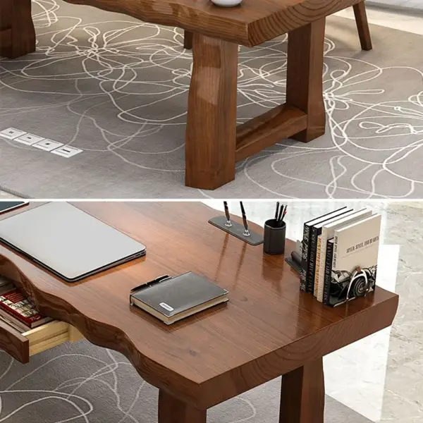 1200mm Rustic Computer Writing Desk with Drawer Pine Wood Desk - Image 8