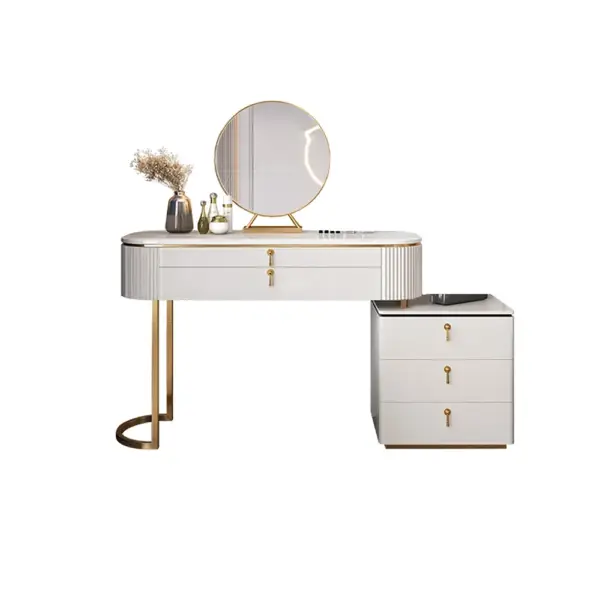 Pewter Modern 5-Drawer White Makeup Vanity Table Mirror & Side Cabinet Included - Image 6