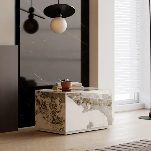Modern White 600mmW Sintered Stone Nightstand 1 Drawer Bedside Table