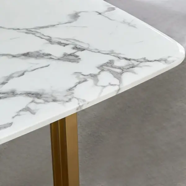 2000mm Faux Marble Dining Table Gold Rectangular Top Stainless Steel Base - Image 5