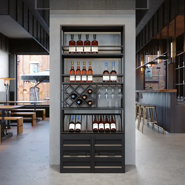 1800mm Industrial Standing Wine Rack Glass Rack in Black