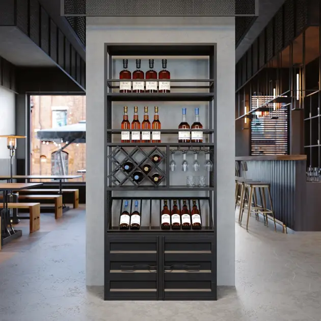 1800mm Industrial Standing Wine Rack Glass Rack in Black