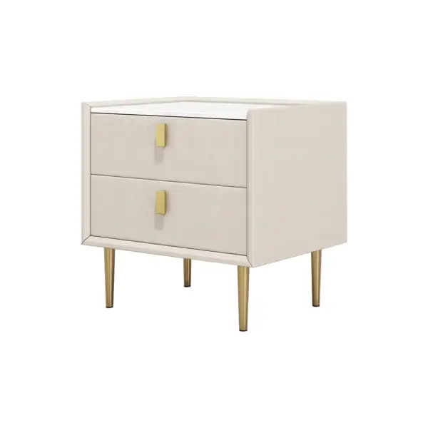 Nightstand Set of Two Modern PU Leather Bedside Table with 2 Drawers & Gold Metal Legs - Image 15