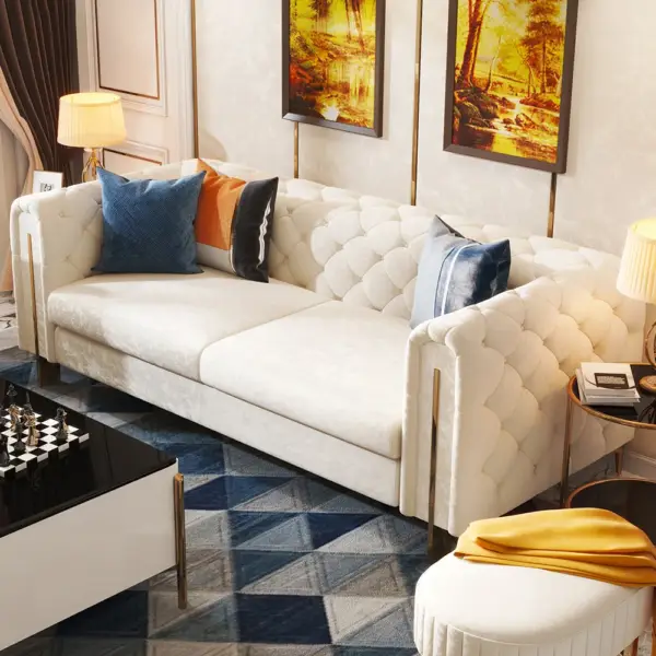 Taree Set of 2 2200mm Modern White Leath-aire Upholstered Sofa & Chair Living Room - Image 4