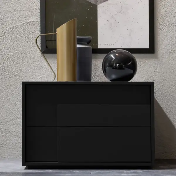 Modern Black Rectangle Nightstand with 2 Drawers - Image 4