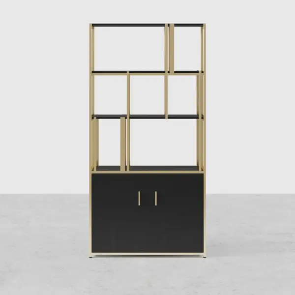 2000mm 5-Tier Black & Gold Bookshelf with 2 Doors Storage Cabinet - Image 8