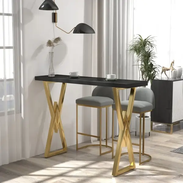 Black Rectangular Bar Height Pub Table Dining Table for Breakfast Nook Solid Wood X Base - Image 2