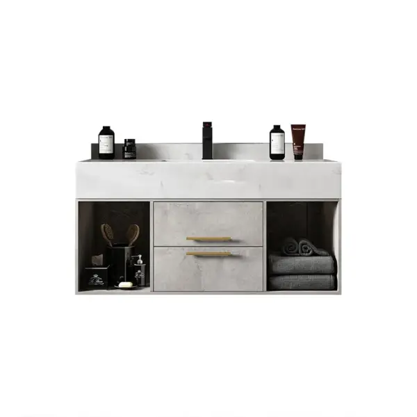 1000mm Grey Floating Bathroom Vanity with Stone Top Wall Mounted Cabinet - Image 7