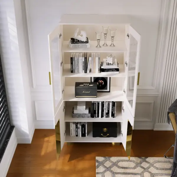 Artus Modern Off-White Storage Display Cabinet with Shelves & LED & Backboard - Image 5