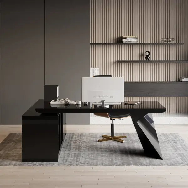 1800mm Black L-Shape Executive Desk Modern Drawers & Cabinet Large Desk Right Hand - Image 3