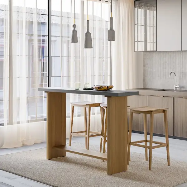 1400mm Concrete Grey Bar Height Pub Table Kitchen Bar Table Solid Wood Natural Pedestal - Image 2