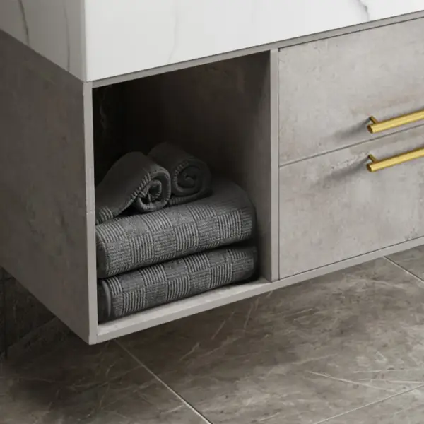 1000mm Grey Floating Bathroom Vanity with Stone Top Wall Mounted Cabinet - Image 4