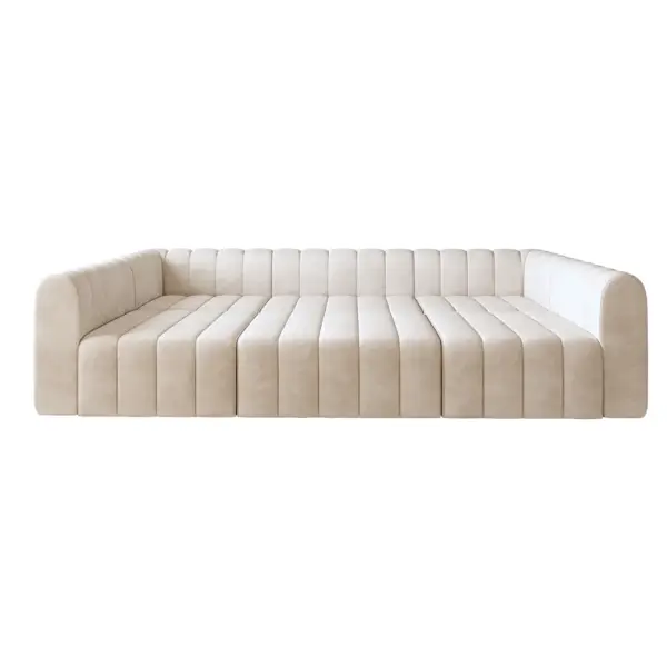 3020mm Off White Velvet Modular Pit Sectional Sofa Set Convertible 6-Seater Upholstered - Image 7