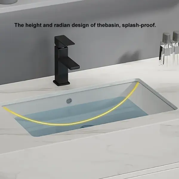 Modern 1000mm White Floating Bathroom Vanity Set Stone Top Wall Mounted Bathroom Cabinet - Image 8