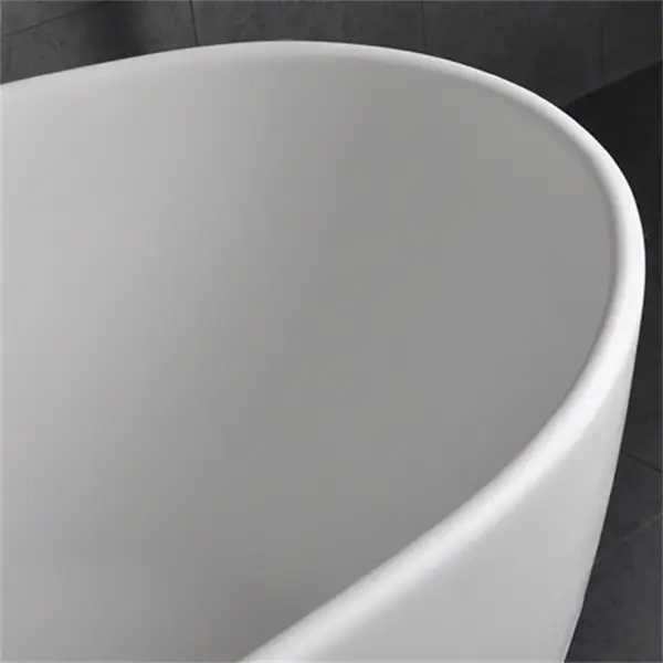 Oval Shape 1630mm Freestanding Matte White Stone Resin Soaking Bath with Overflow - Image 6