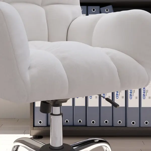 Modern White Office Chair Upholstered Cotton & Linen Swivel Task Chair Height Adjustable - Image 3