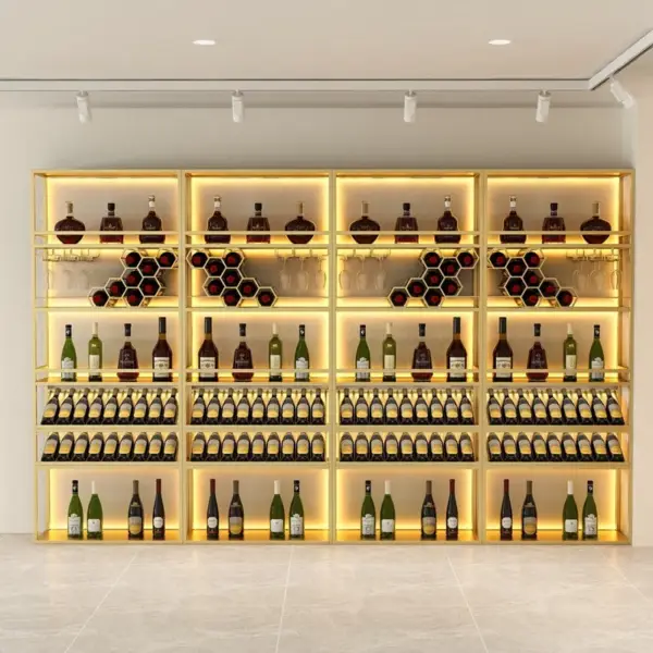 Gold Contemporary Standing Honeycomb Wine Rack with Glass Rack-A - Image 4