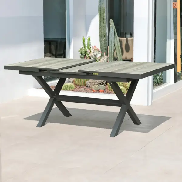 Mid Century Modern Rectangle 6 Person Extendable Outdoor Patio Dining Table Gray & Black - Image 4