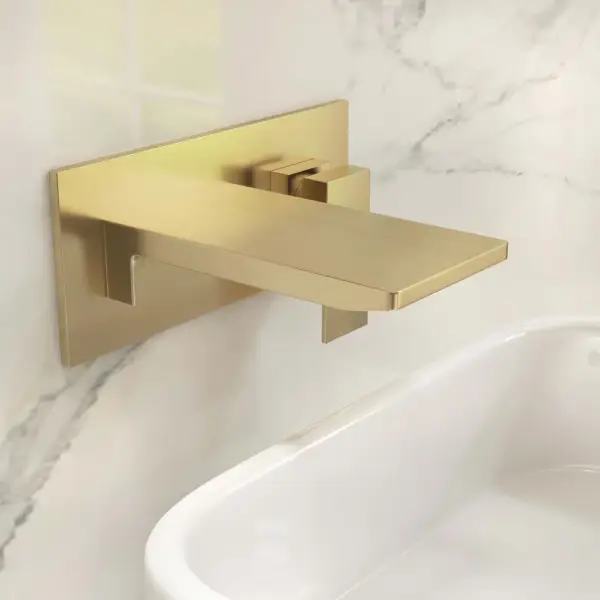 Sleek Brushed Gold Wall Mounted Single Lever Handle Waterfall Bathroom Basin Tap - Image 4